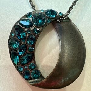 Touchstone Crystal Blues and Oxidized Silver Crescent Necklace